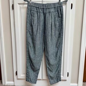 Anthropologie Hei Hei Tapered Linen Pants Gray Stripes Size XS
